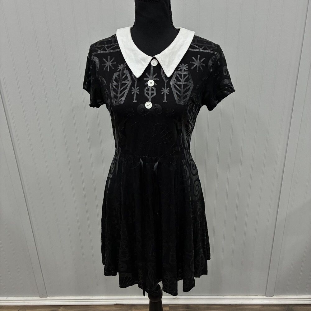 Killstar Womens Large Black Voodoo Doll Mini Dress White Collar Alternative Goth
